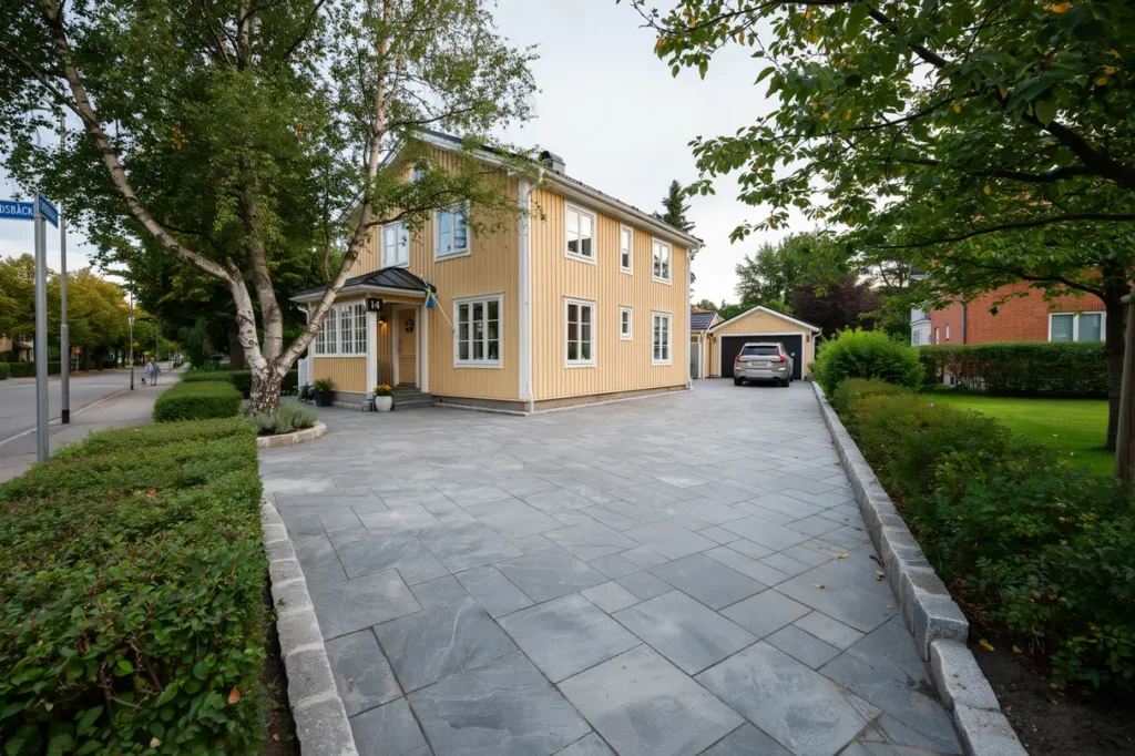 stenl ggning av garageuppfart med kantsten i edsberg sollentuna