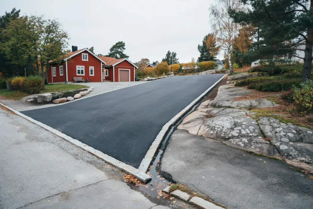 asfalt p sluttande uppfart l sningar som minskar halka vattenproblem och slitage